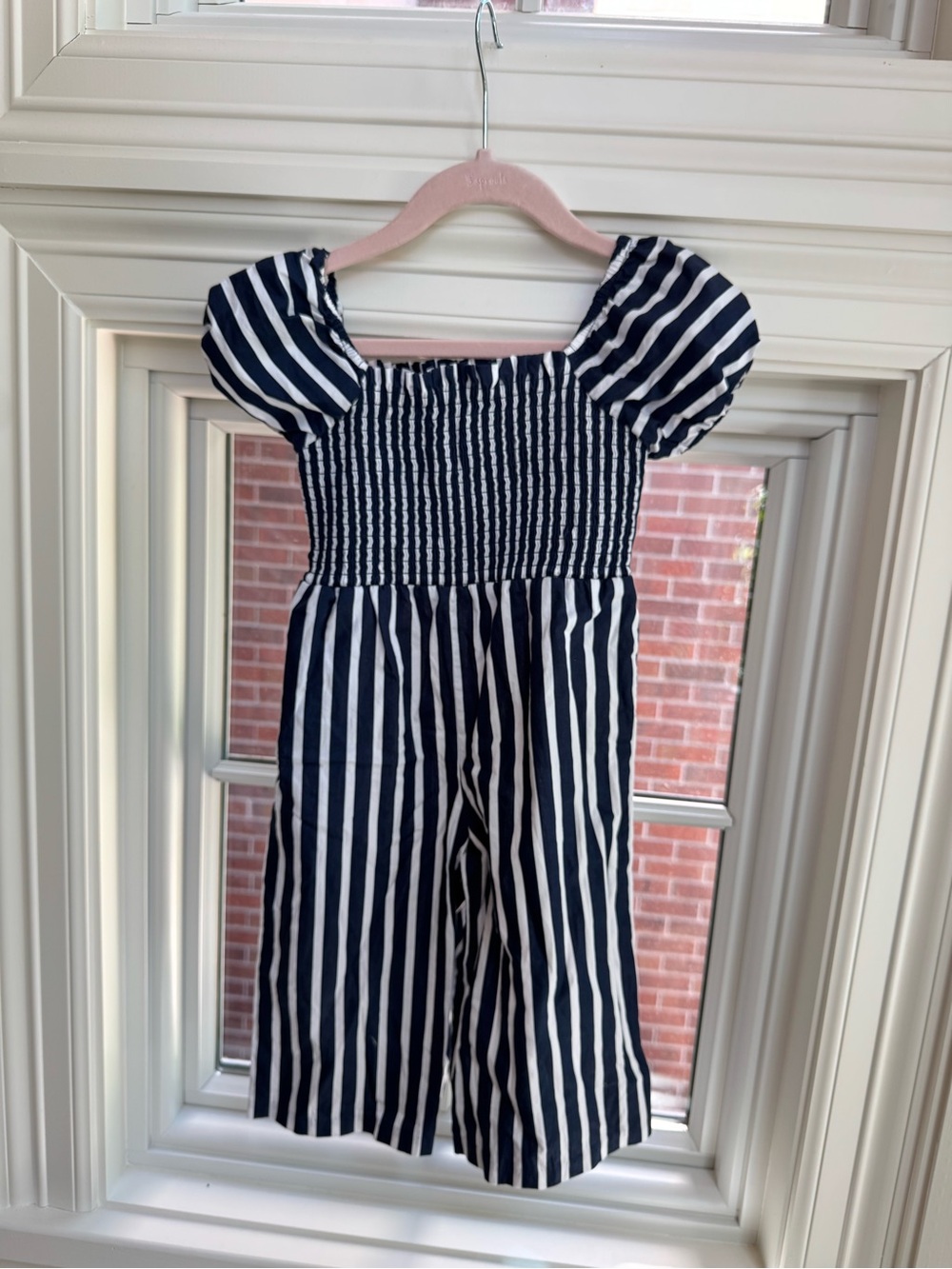 Janie and Jack Navy and White Striped Smocked Jumpsuit